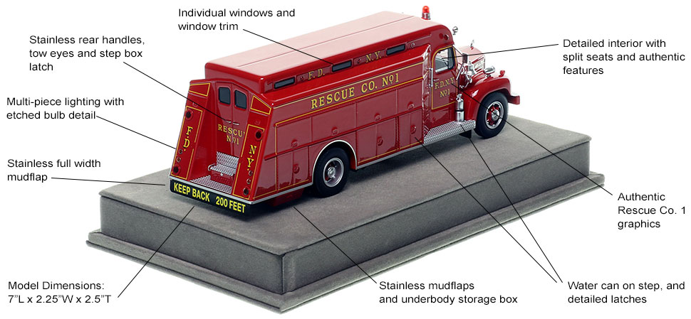 Specs and Features of the FDNY 1959 Mack B/Gerstenslager Rescue 1 scale model