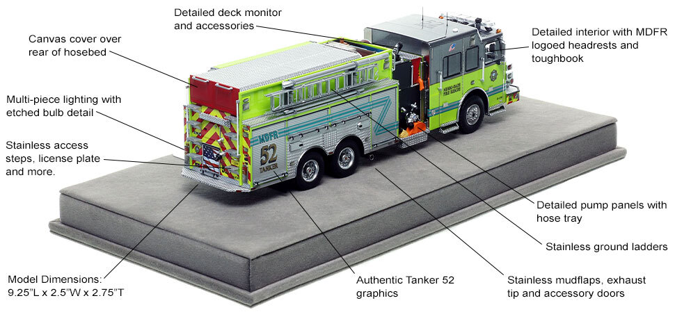 Specs and Features of the Miami-Dade Sutphen Tanker 52 scale model