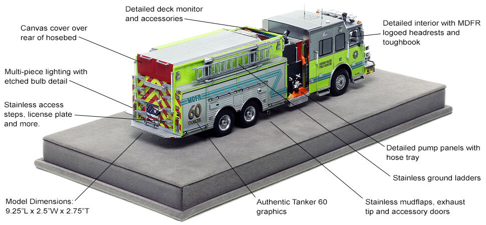 Specs and Features of the Miami-Dade Sutphen Tanker 60 scale model