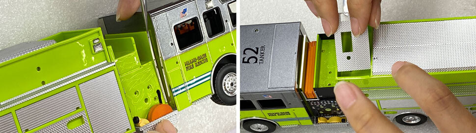 Assembly pictures 5-6 of the Miami-Dade Fire Rescue Sutphen Tanker scale model