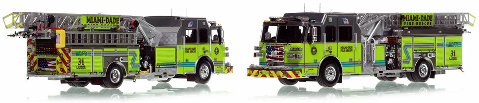 Miami-Dade Sutphen Ladder 31 scale model is hand-crafted and intricately detailed.
