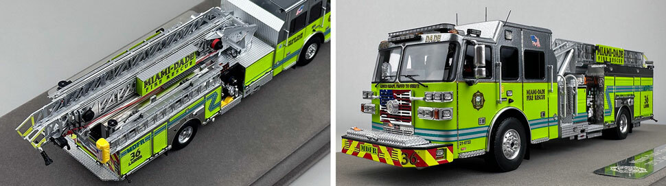 Closeup pictures 3-4 of the Miami-Dade Sutphen Ladder 36 scale model