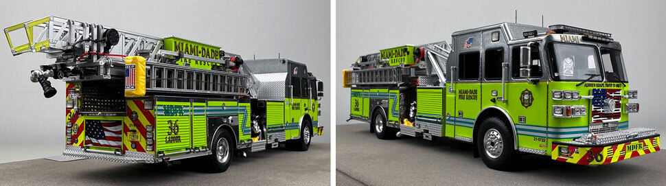 Closeup pictures 11-12 of the Miami-Dade Sutphen Ladder 36 scale model