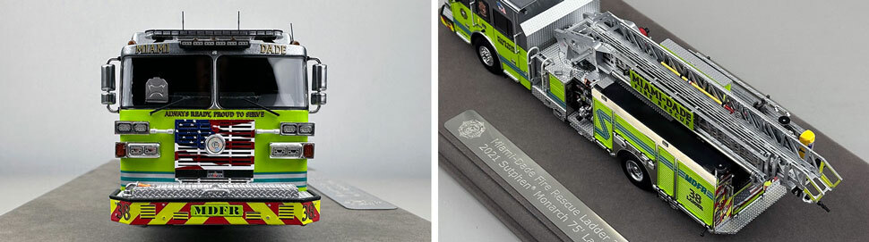 Closeup pictures 1-2 of the Miami-Dade Sutphen Ladder 38 scale model