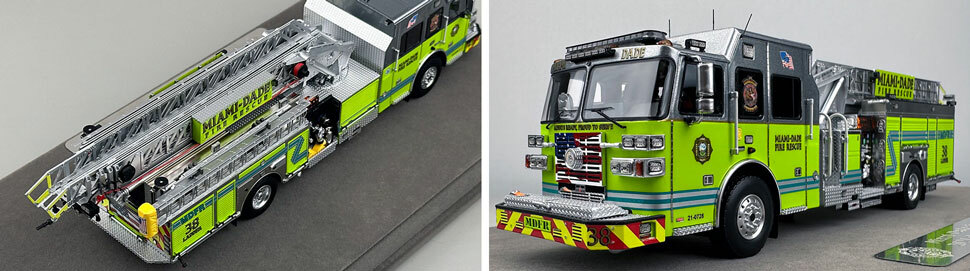 Closeup pictures 3-4 of the Miami-Dade Sutphen Ladder 38 scale model