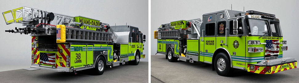 Closeup pictures 11-12 of the Miami-Dade Sutphen Ladder 38 scale model