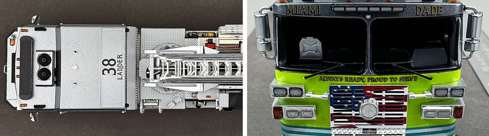 Closeup pictures 13-14 of the Miami-Dade Sutphen Ladder 38 scale model