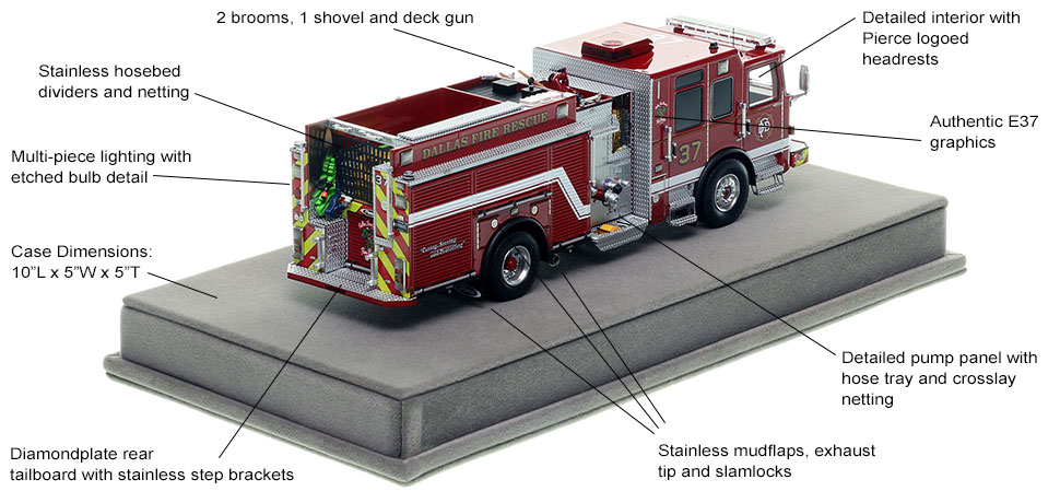 Specs and Features of the Dallas Fire-Rescue Pierce Enforcer Engine 37 scale model