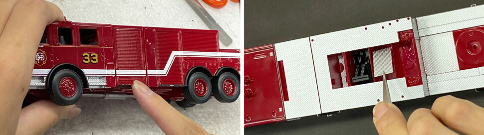 Assembly pictures 1-2 of the Dallas Fire-Rescue Pierce Velocity scale model