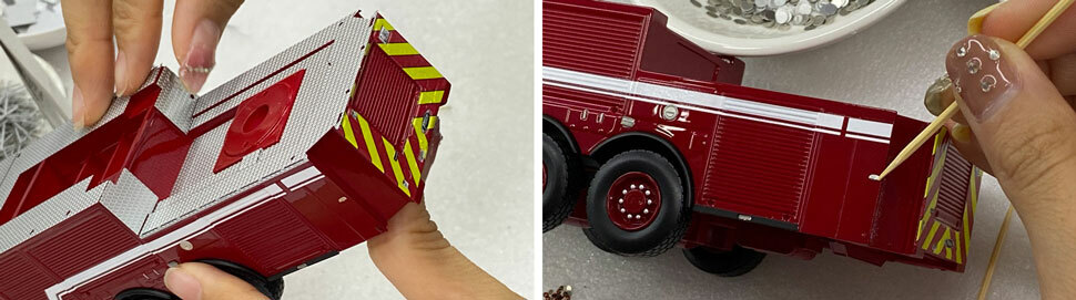 Assembly pictures 3-4 of the Dallas Fire-Rescue Pierce Velocity Truck scale model