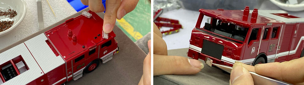 Assembly pictures 5-6 of the Dallas Fire-Rescue Pierce Velocity scale model