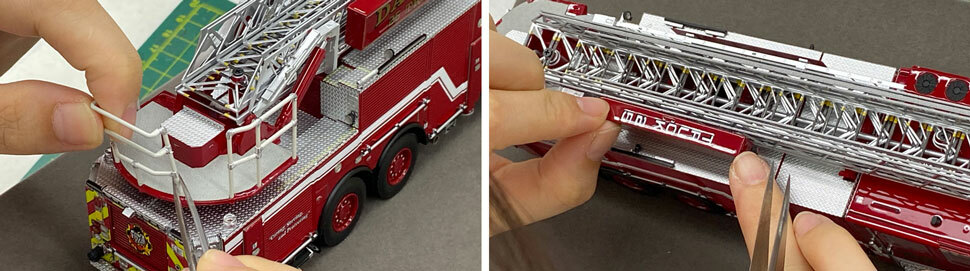 Assembly pictures 11-12 of the Dallas Fire-Rescue Pierce Velocity Truck scale model