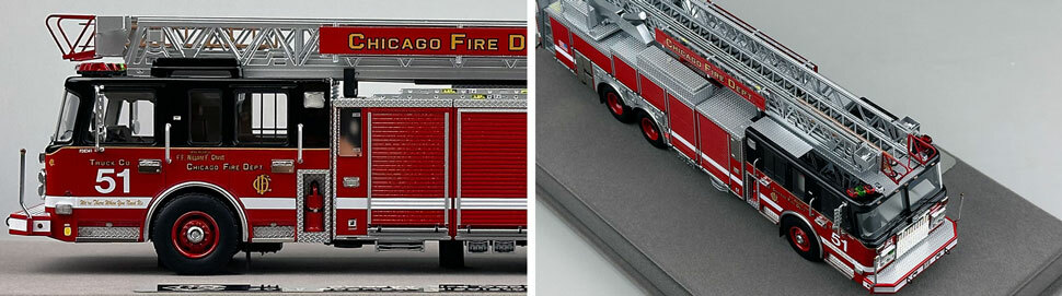 Closeup pics 5-6 of Chicago Fire Department Spartan 103' Truck 51 scale model