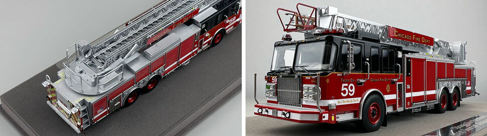 Closeup pics 3-4 of Chicago Fire Department Spartan 103' Truck 59 scale model