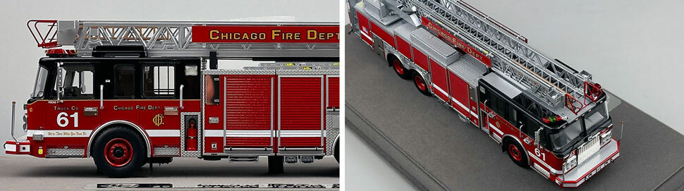 Closeup pics 5-6 of Chicago Fire Department Spartan 103' Truck 61 scale model