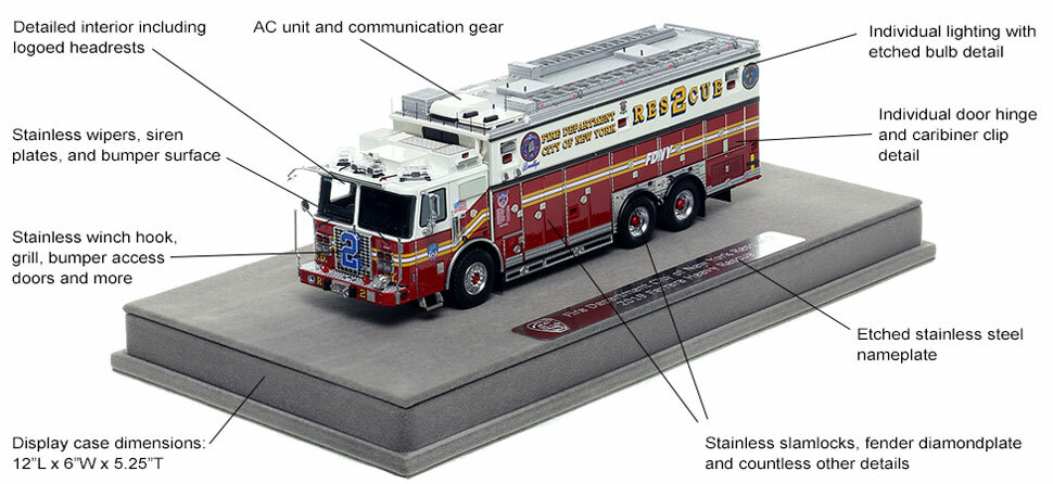 Features and Specs of FDNY's 2019 Ferrara Rescue 2 scale model