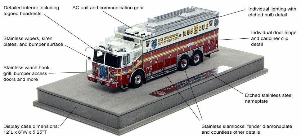 Features and Specs of FDNY's 2019 Ferrara Rescue 3 scale model