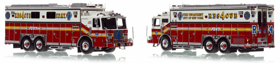 FDNY's Ferrara Rescue 4 scale model is hand-crafted and intricately detailed.