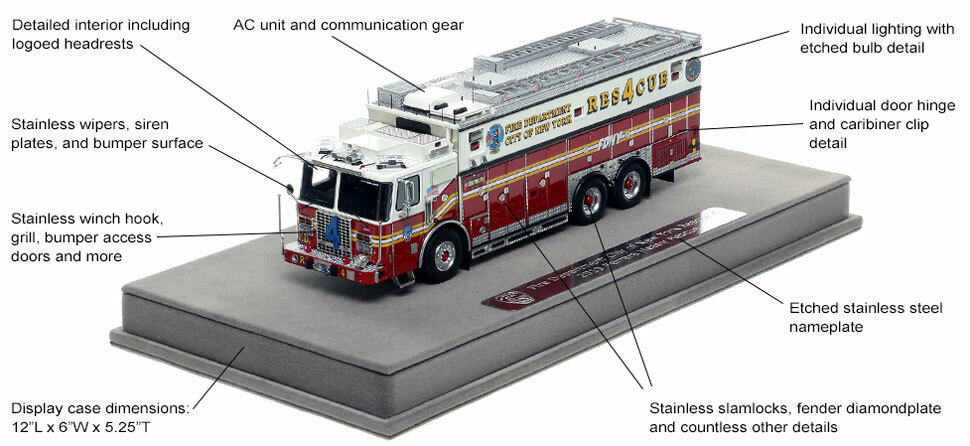 Features and Specs of FDNY's 2019 Ferrara Rescue 4 scale model