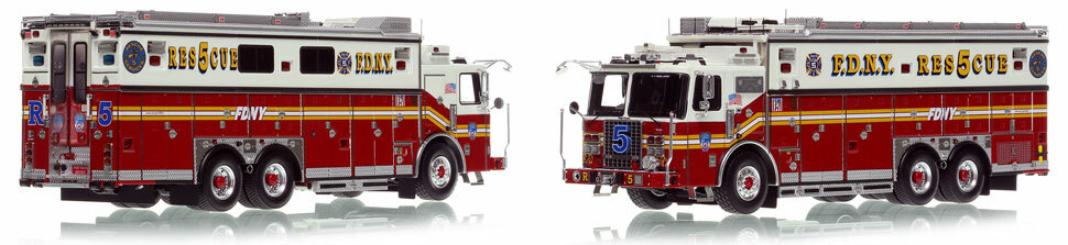 FDNY's Ferrara Rescue 5 scale model is hand-crafted and intricately detailed.