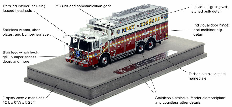 Features and Specs of FDNY's 2019 Ferrara Rescue 5 scale model