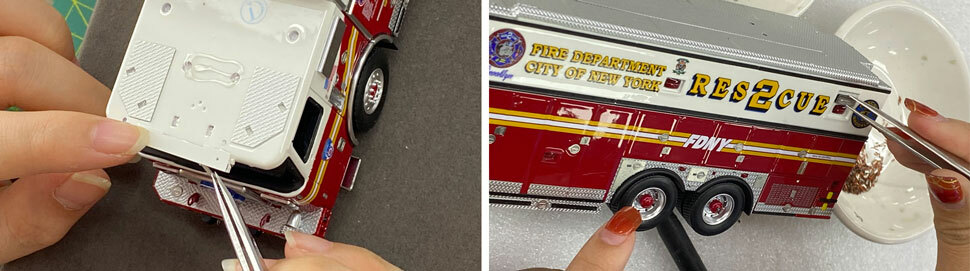 FDNY 2019 Ferrara Rescue scale models assembly pictures 5-6