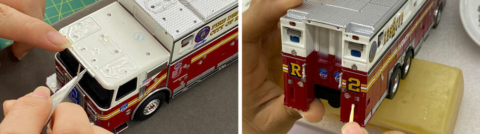 FDNY 2019 Ferrara Rescue scale models assembly pictures 9-10