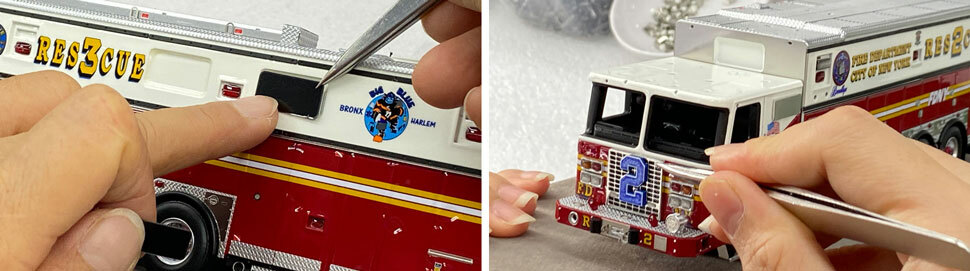 FDNY 2019 Ferrara Rescue scale models assembly pictures 13-14