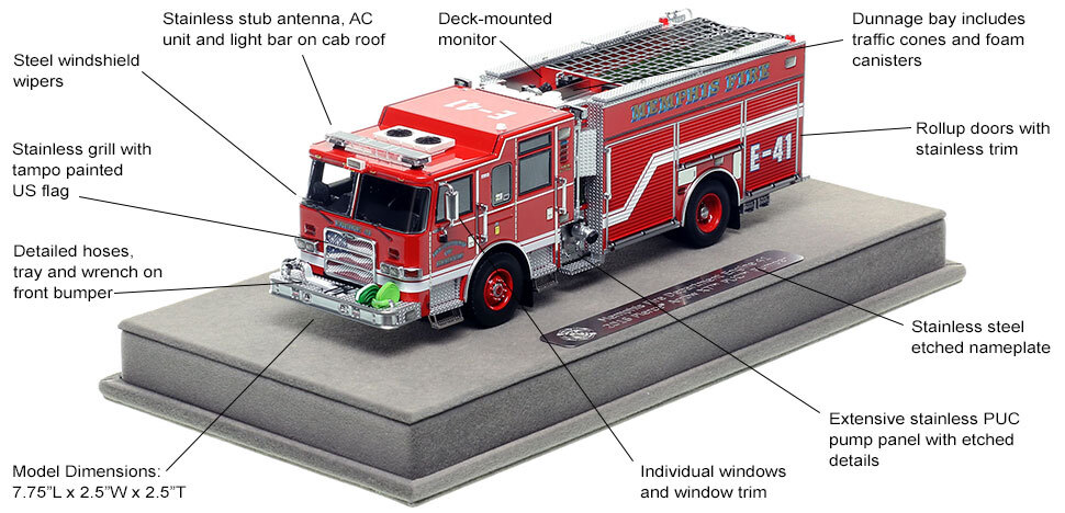 Features and specs of the Memphis Pierce Engine 41 scale model