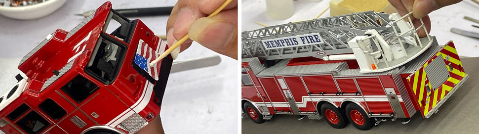 Assembly pictures 5-6 of the Memphis Fire Department Pierce Arrow XT Truck scale model