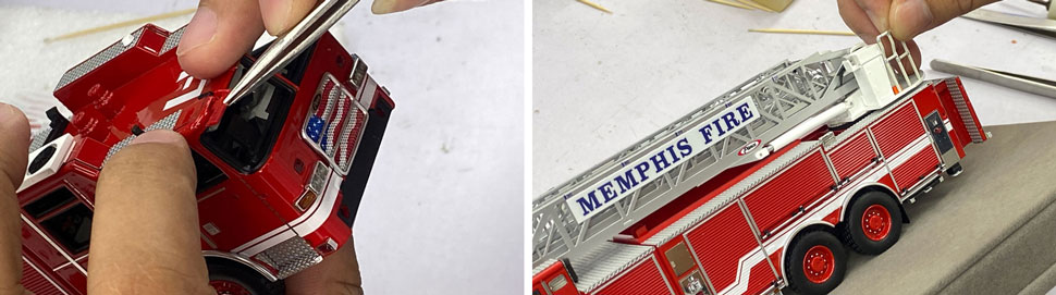 Assembly pictures 7-8 of the Memphis Fire Department Pierce Arrow XT Truck scale model