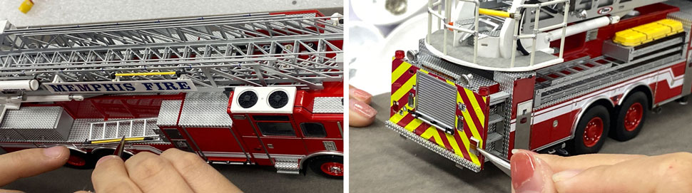 Assembly pictures 9-10 of the Memphis Fire Department Pierce Arrow XT Truck scale model