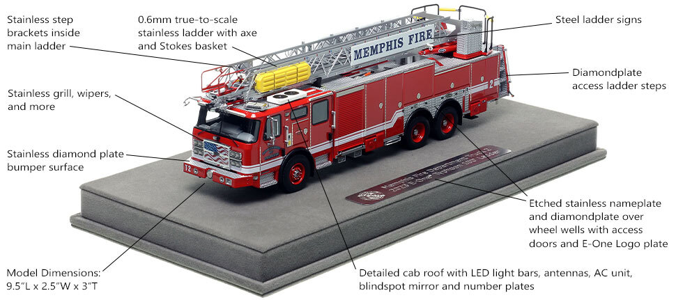 Features and specs of the Memphis E-One Truck 2 scale model