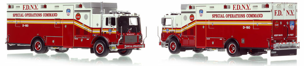 FDNY's 2006 Mack MR Decontamination Unit 160 scale model is hand-crafted and intricately detailed.