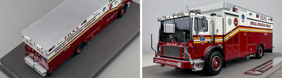 Closeup pictures 3-4 of the FDNY Mack MR/Ferrara Decontamination Unit 251 scale model Closeup pictures 3-4 of the FDNY Mack MR/Ferrara Decontamination Unit 251 scale model