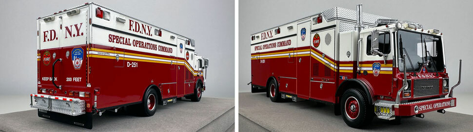 Closeup pictures 11-12 of the FDNY Mack MR/Ferrara Decontamination Unit 251 scale model Closeup pictures 11-12 of the FDNY Mack MR/Ferrara Decontamination Unit 251 scale model