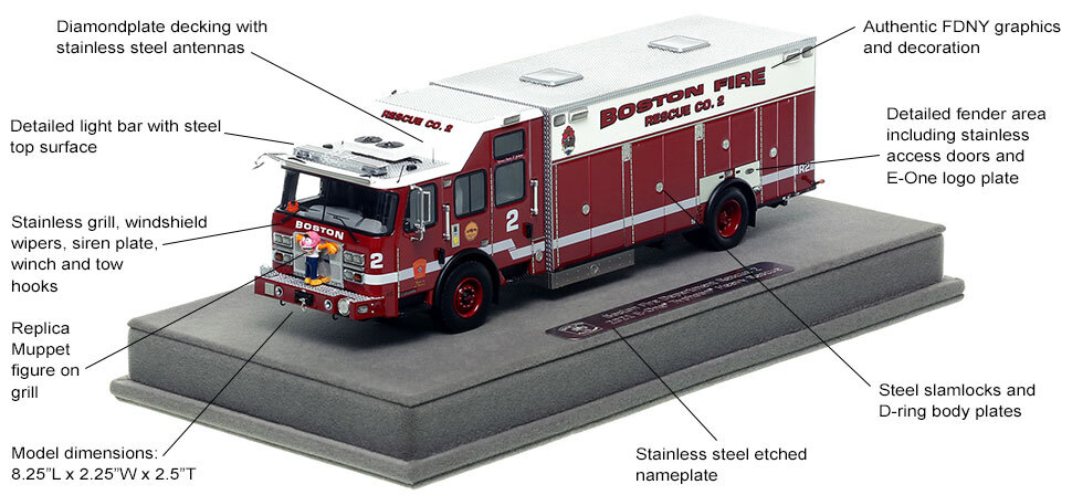 Features and Specs of Boston's E-One Rescue 2 scale model