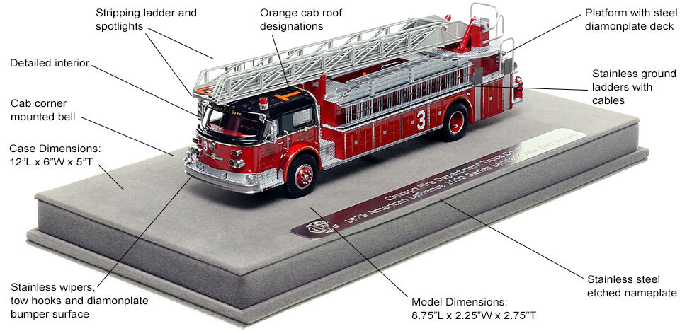 Features and Specs of Chicago's ALF Truck Co. 3 Ladder scale model