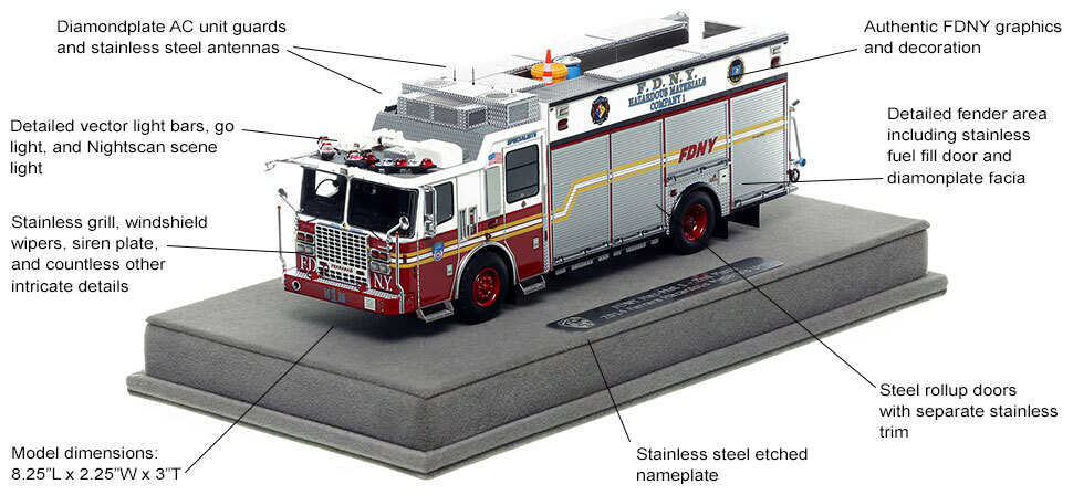 Features and Specs of FDNY's 2014 Ferrara Haz-Mat 2nd Piece scale model