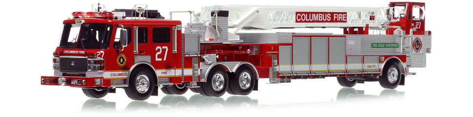 1:50 scale, museum grade replica of the Columbus American LaFrance Eagle 110' LTI Ladder 27