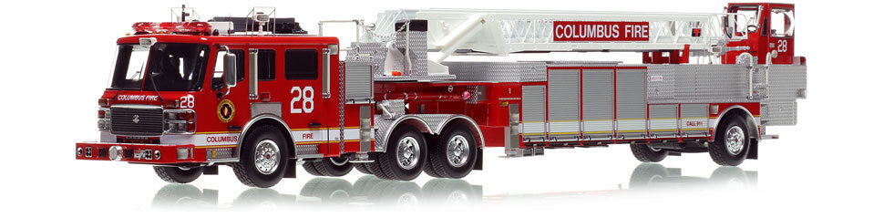 1:50 scale, museum grade replica of the Columbus American LaFrance Eagle 110' LTI Ladder 28