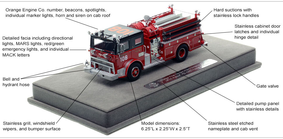 Specs and Features of Chicago 1974 Mack MB Engine Co. 108