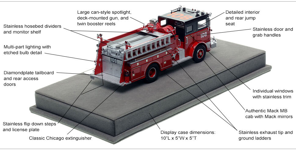 Features and Specs of Chicago 1974 Mack MB Engine Co. 108