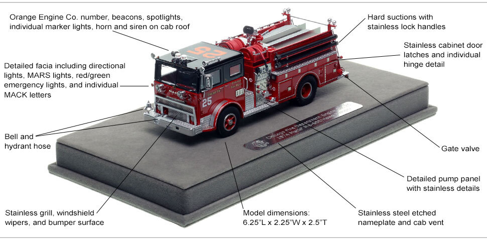 Specs and Features of Chicago 1974 Mack MB Engine Co. 25