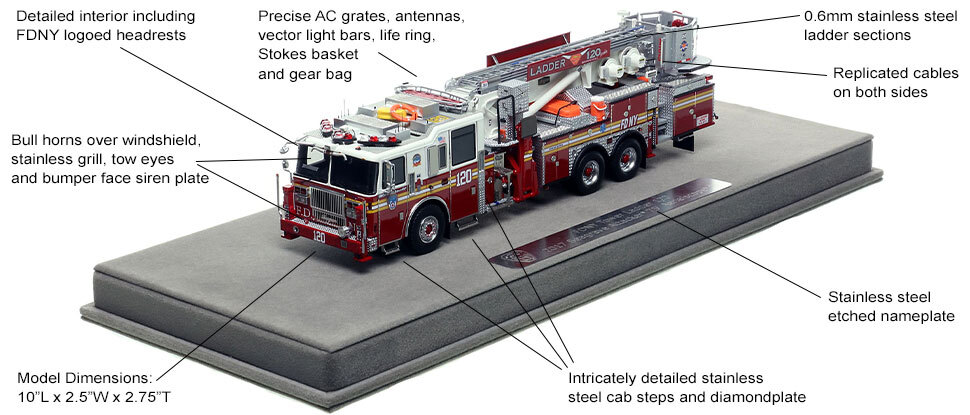Features and Specs of FDNY Ladder 120 scale model