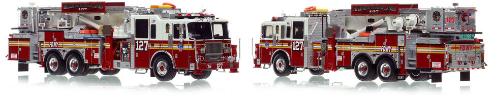 FDNY's Tower Ladder 127 scale model is hand-crafted and intricately detailed.