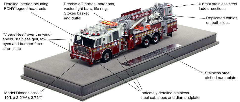 Features and Specs of FDNY Ladder 155 scale model