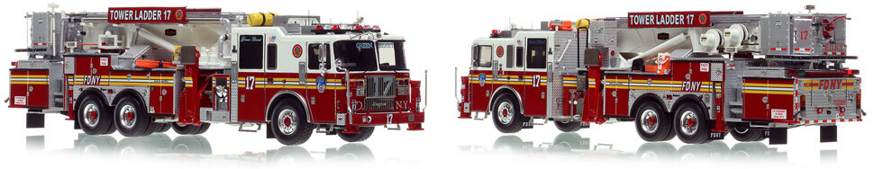 FDNY's Tower Ladder 17 scale model is hand-crafted and intricately detailed.