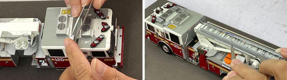 FDNY Seagrave Attacker 75' Tower Ladder Scale Model Assembly Pictures 11-12