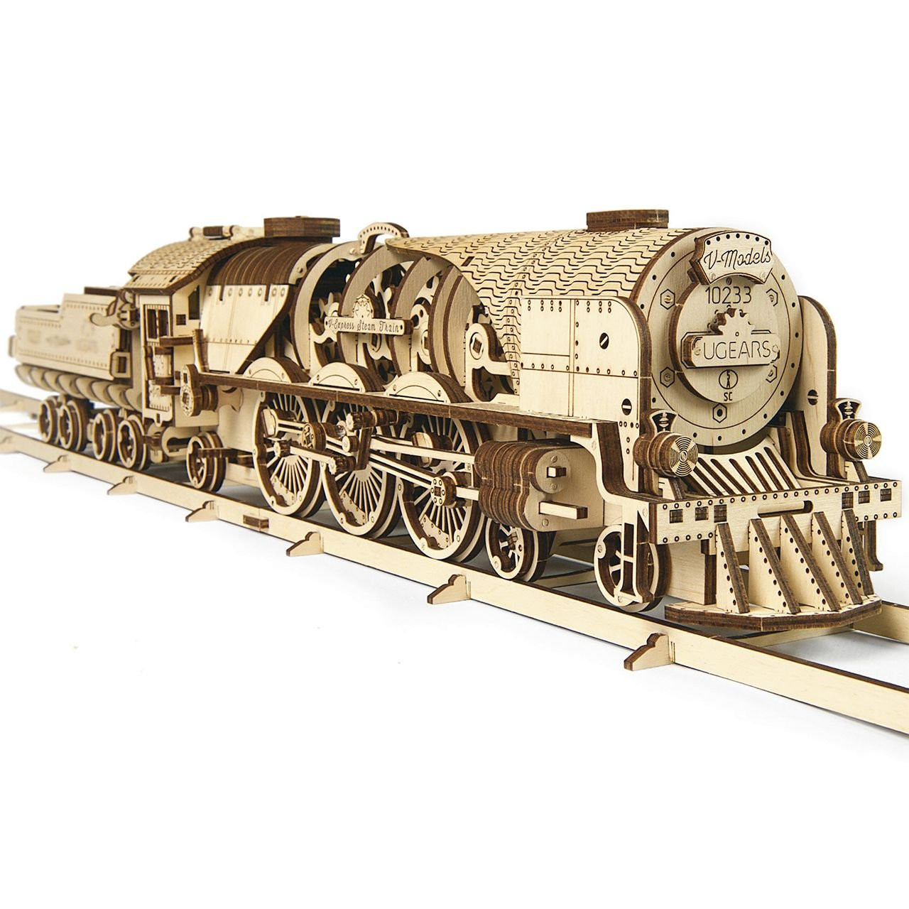 V-Express Steam Train With Tender Mechanical Wooden Model